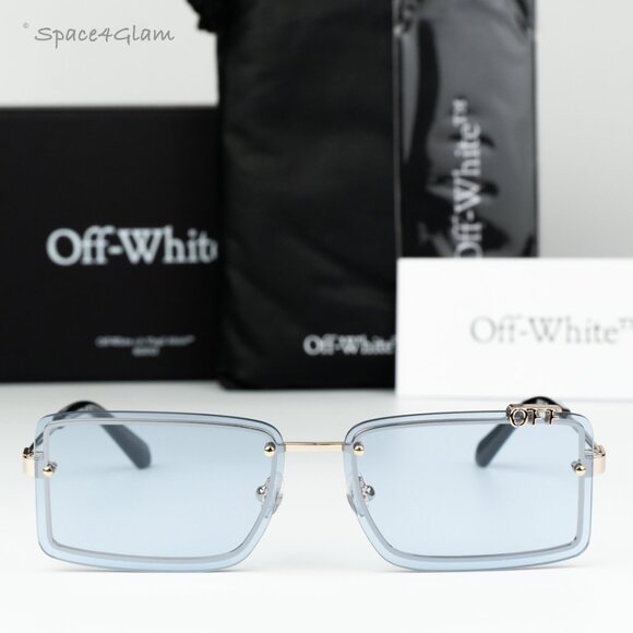 Off-White Women Sunglasses Gold Blue Rectangular OERI13N TAMPA 7640 NEW main image 6